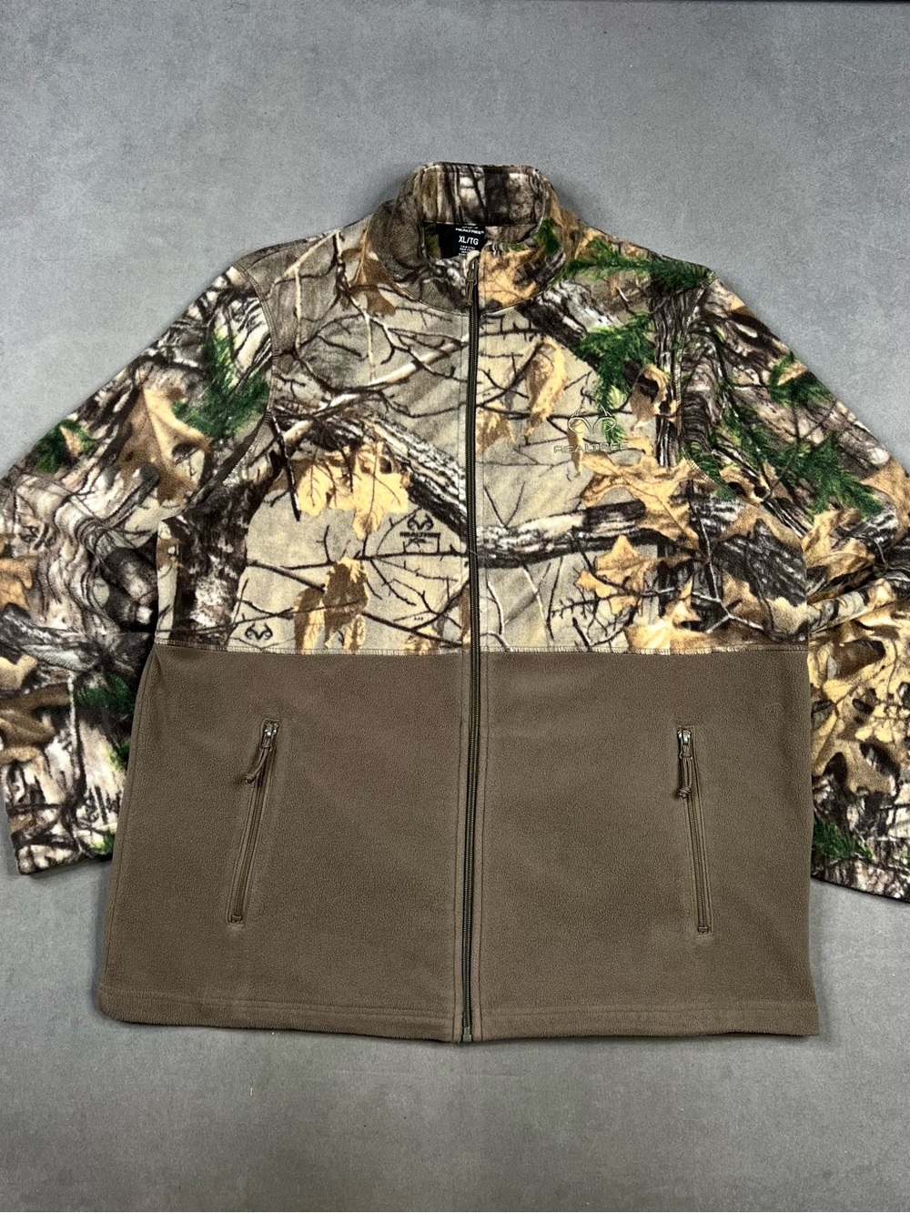 Realtree Camo Zip Fleece Jacket with Brown Lower Panel